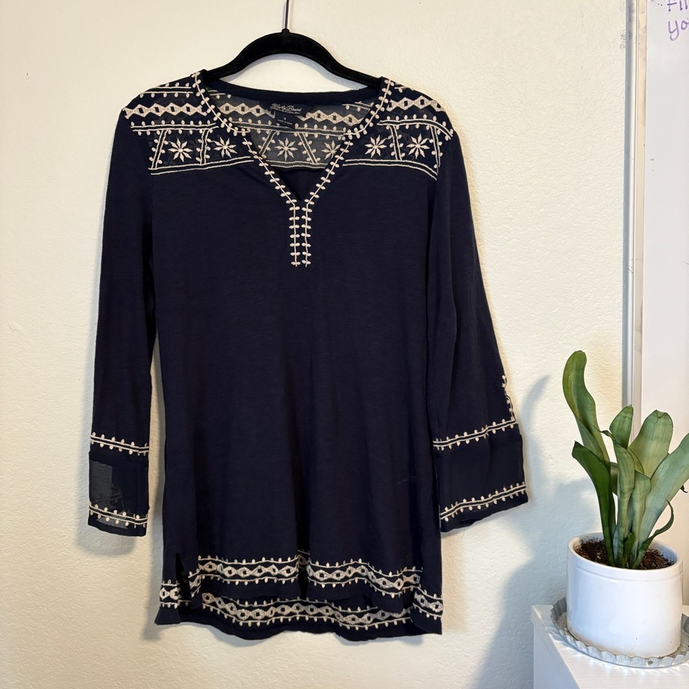 Women's Navy Embroidered Top